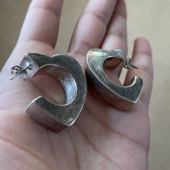 Heart ❤️ vintage 925 statement modernist earrings chunky geometric hoops - Picture 5 of 9